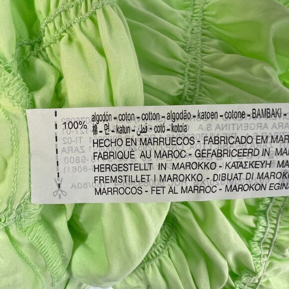 Zara Lime Green Smocked Ruffle Poplin Crop Top With Flutter Sleeves XS - Picture 12 of 13